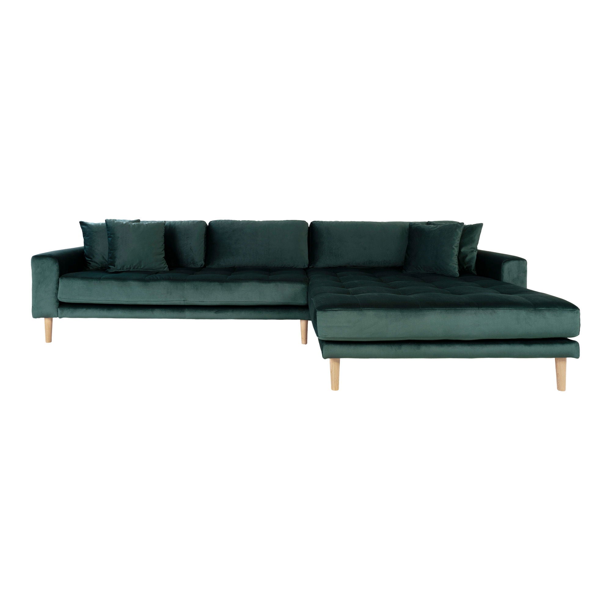 Lido – Ecksofa rechtsseitig, Samt, mit 4 Kissen, 290×170/92×76 cm